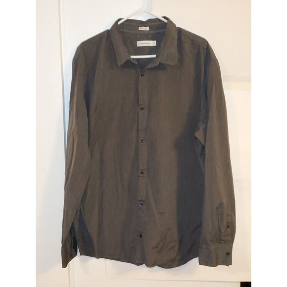 Calvin Klein Men's Shirt Button Up Long Sleeved Dark Gray Size XXL - Picture 1 of 12